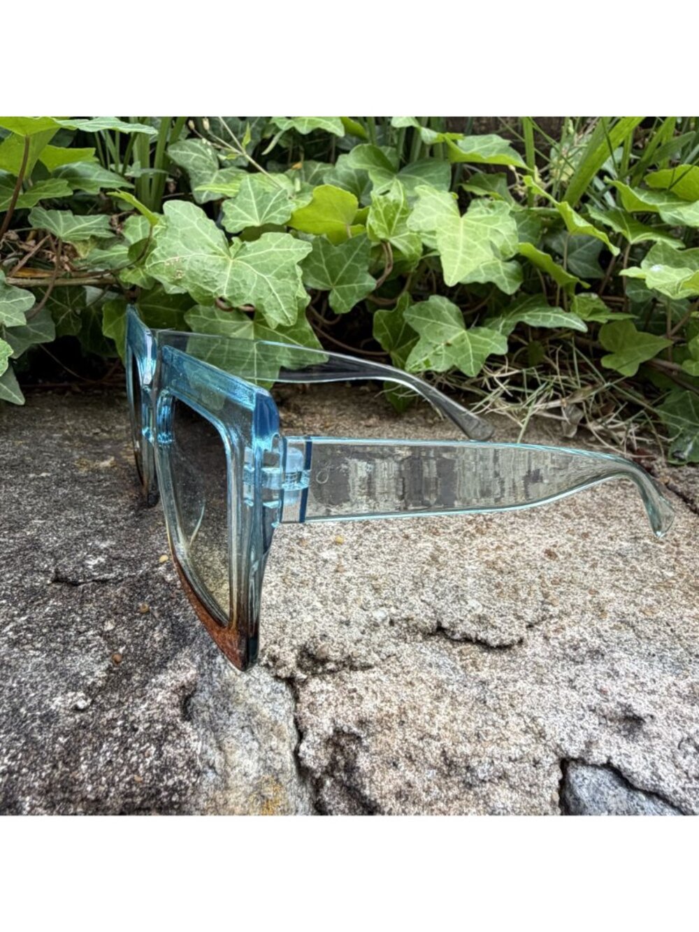 Oversized Square Gradient Sunglasses Blue Amber Ombre Retro Festival Sunnies - Picture 7 of 16